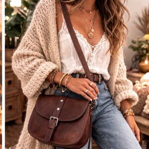 Most Wanted Brown Leather Crossbody Saddlebag Bag Western Boho Hippie